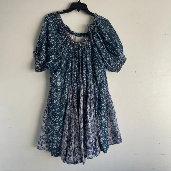 Free People indigo blue print babydoll off the shoulder dress 22279 - Picture 5 of 13